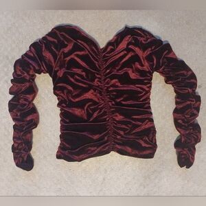 Women's Vintage 90s Ruched Burgandy Stretch Velvet Top